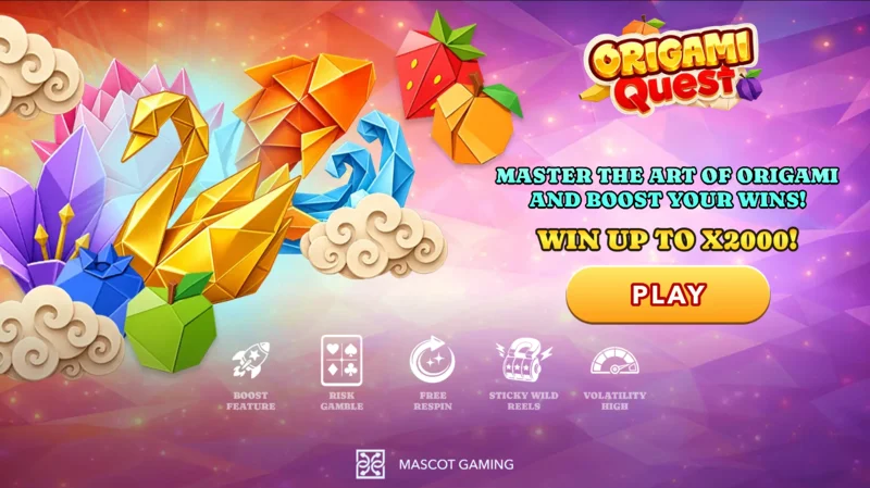 Origami Quest - màn hình chính với các cuộn và biểu tượng origami